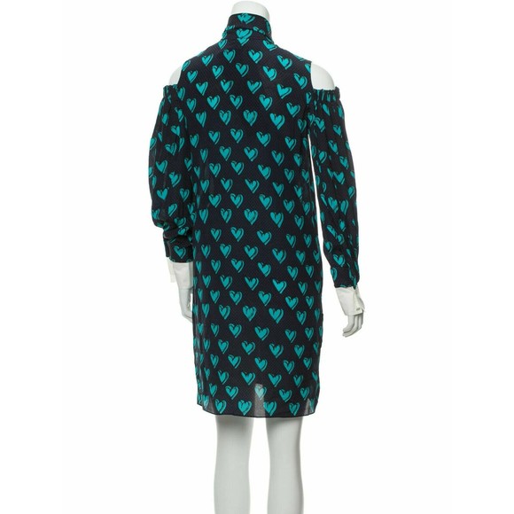 FENDI Navy Blue Heart Print Silk Cotton Cold Shoulder Shirt Dress 4 US 40IT - Picture 8 of 10